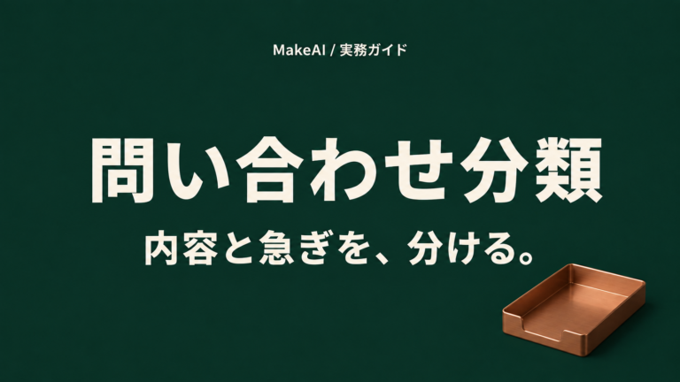 問い合わせ分類。内容と急ぎを、分ける。 MakeAI実務ガイド。