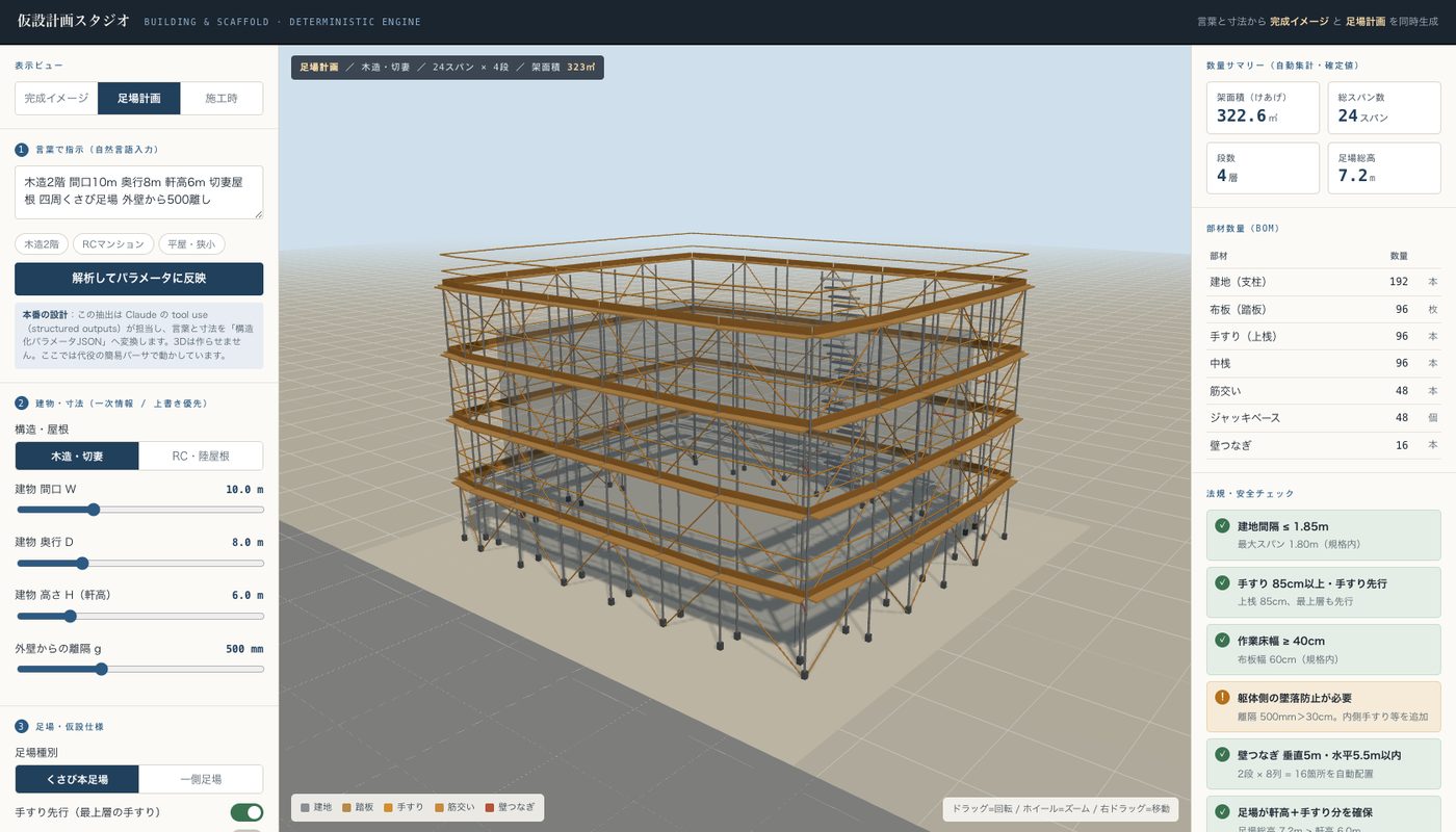 仮設・安全計画を3Dで確認する業務ツールの画面